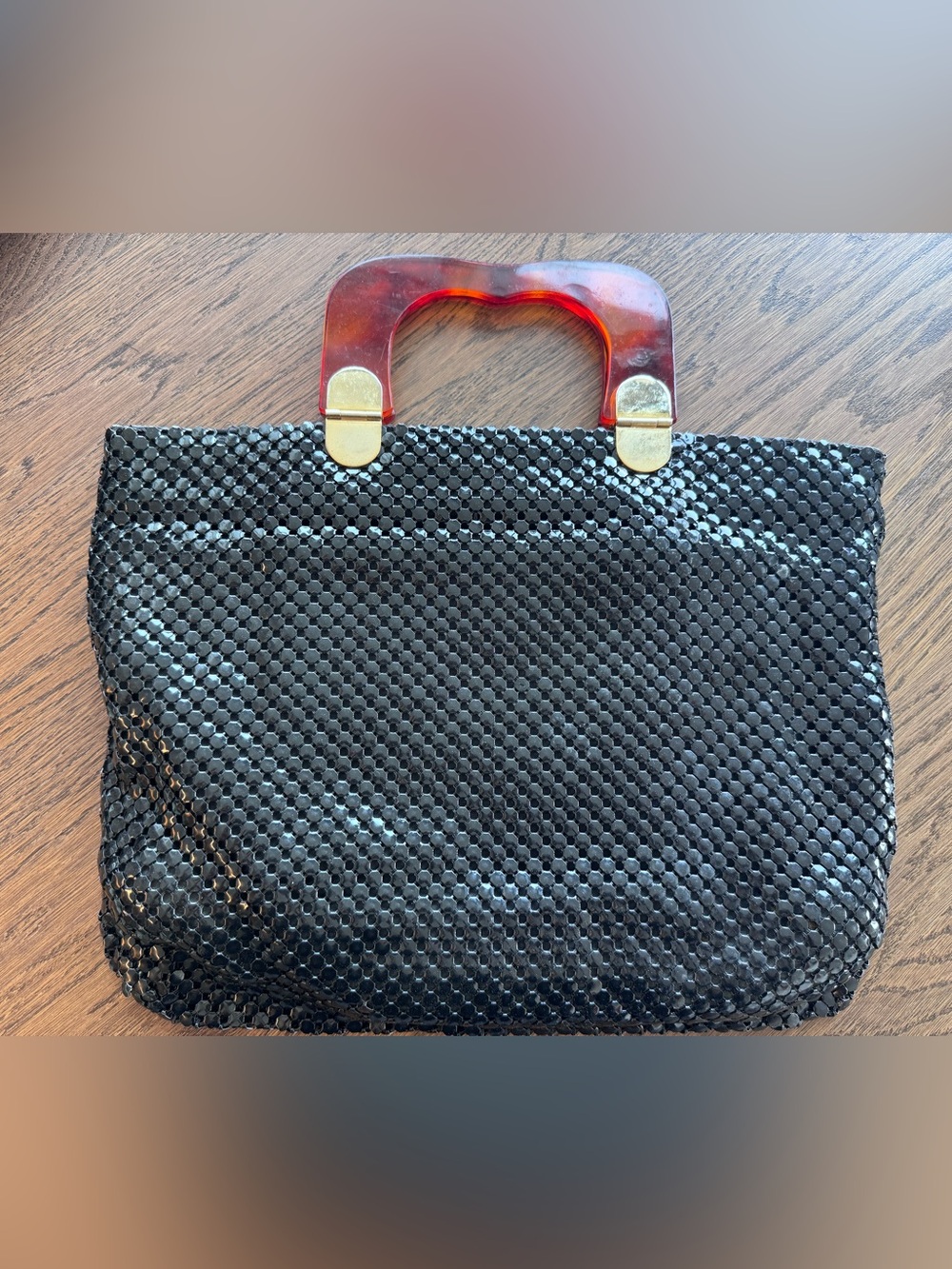 VINTAGE “Whiting & Davis” Black Metal Mesh Handbag - Picture 3 of 4